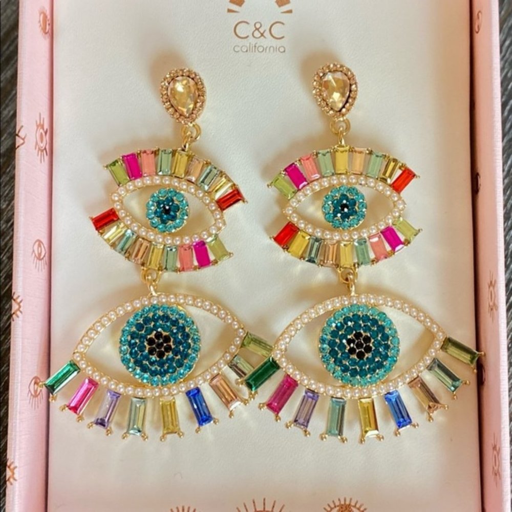 C&C California Multicolor EVIL EYE Drop Earrings